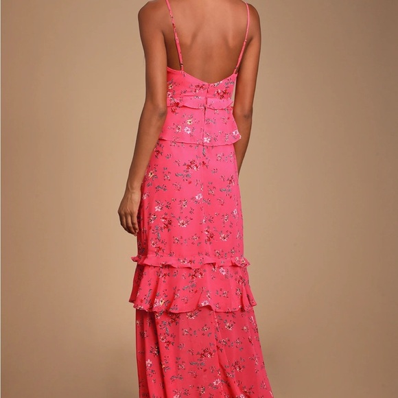 Lulus Sunshine Bouquet Fuchsia Pink Floral Print Ruffled Maxi Dress - Picture 2 of 9